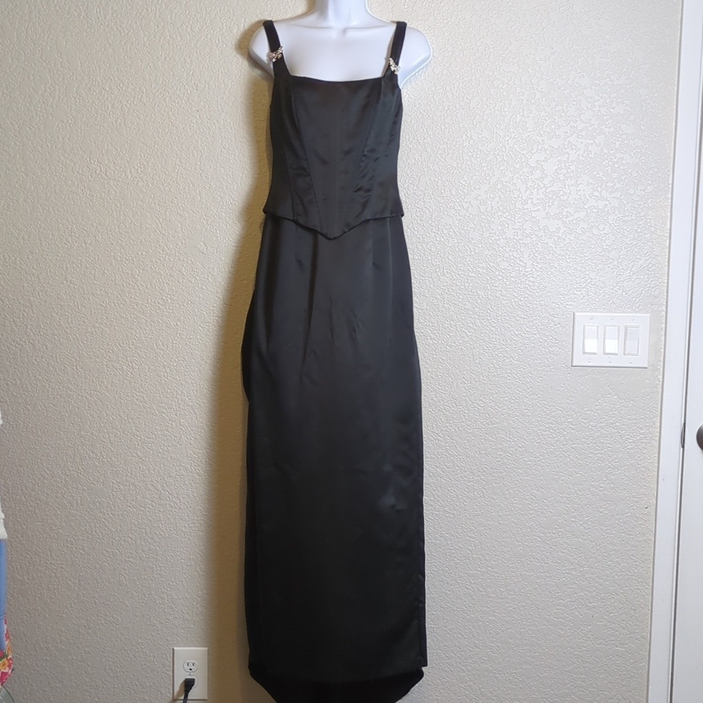 Niki By Niki Livas vintage black sleeveless butterfly basque waist midi dress